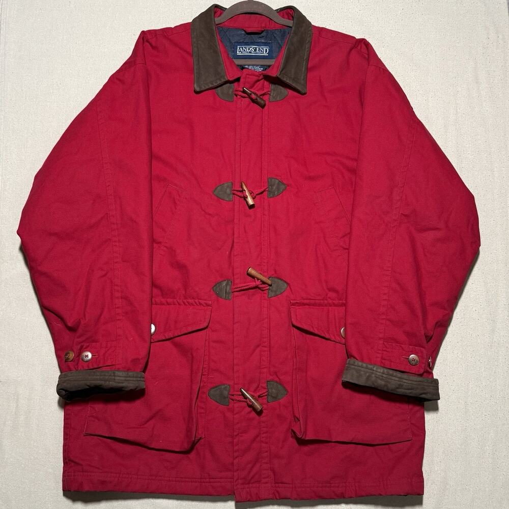 Lands End Chore Barn Coat Women Size XL Red Puff Lining Toggle Workwear Vintage
